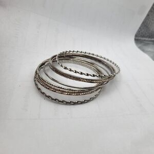 Vintage 90’s Boho Bangle Bracelet Set / Lot Of 9 Silver
